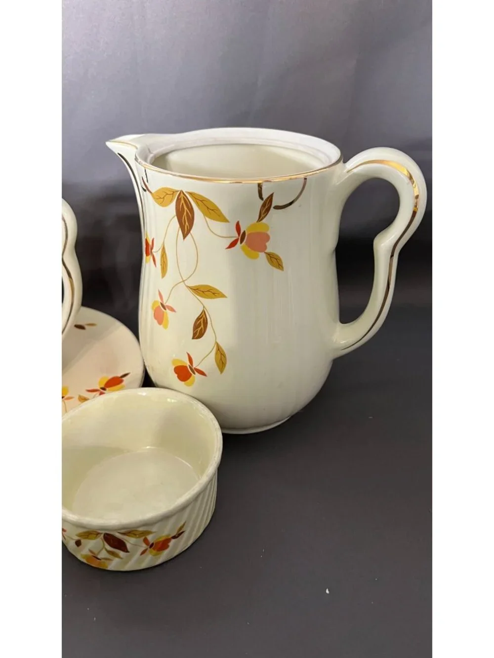 Vintage Hall Autumn Leaf Ceramic Dish Set Creamer & Bowl Set